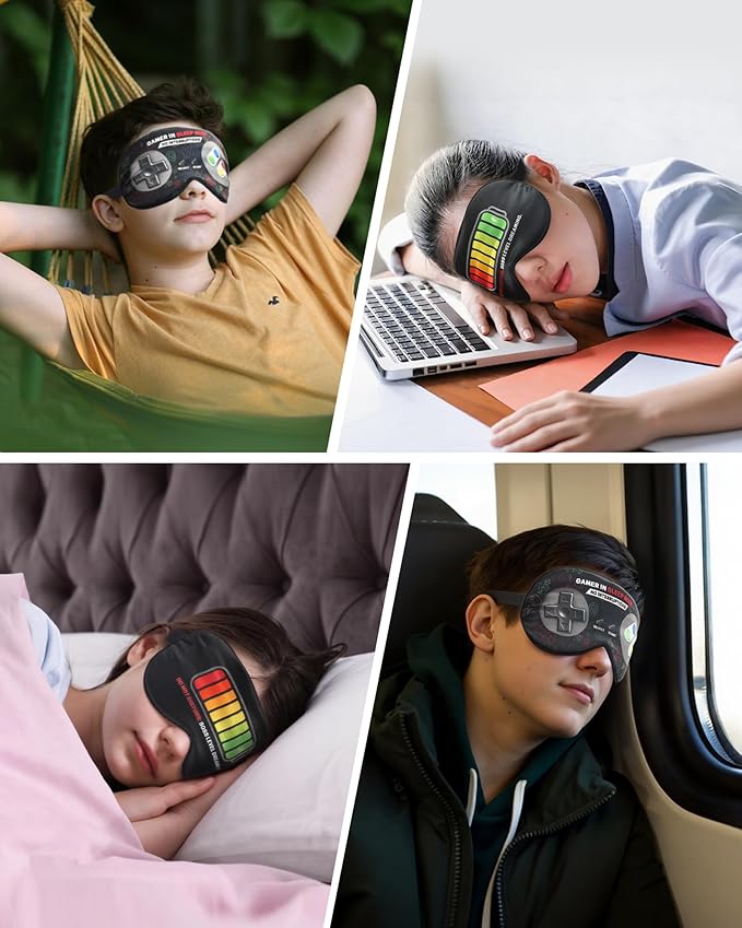 BeeVines 100% Real Mulberry Silk Sleep Mask 2 Pack, Original Design Game Themed Pure Silk Blackout Eye Cover for Adults & Teens, Adjustable Strap, Skin-Friendly Eye Mask, Reduce Puffy Eyes, for Travel