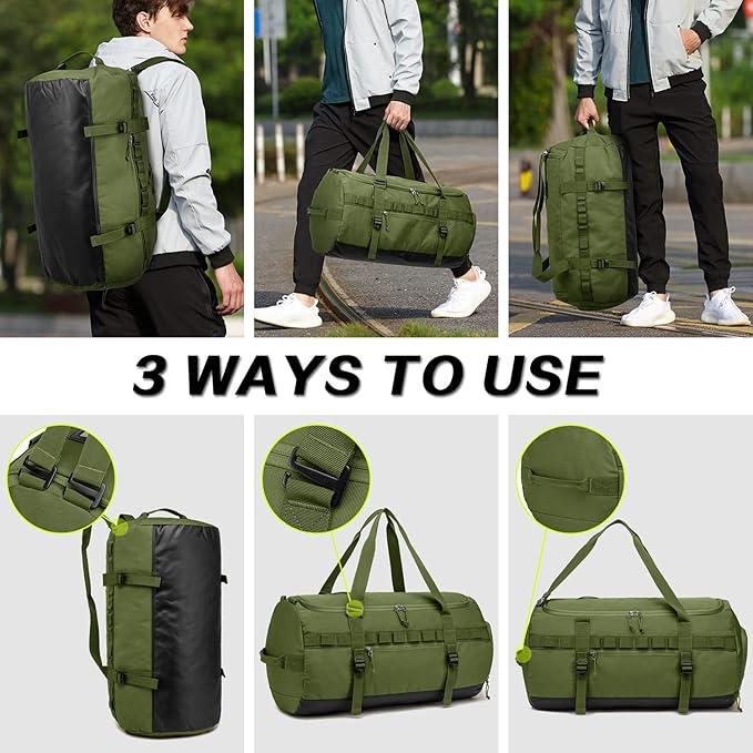 Lyweem 60L Duffle Bag for Men Travel Duffel Bag Large Size for Women Weekender Overnight with Shoes Compartment Multifunctional Gym Bags, Green