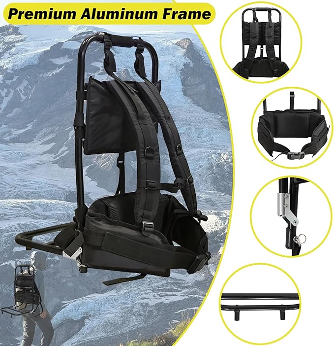 Foldable Aluminum Hunting Pack Frame, Lightweight External Frame Hiking Backpacks, Alice Pack, Hunting Backpack Frame for Travel, Outdoor