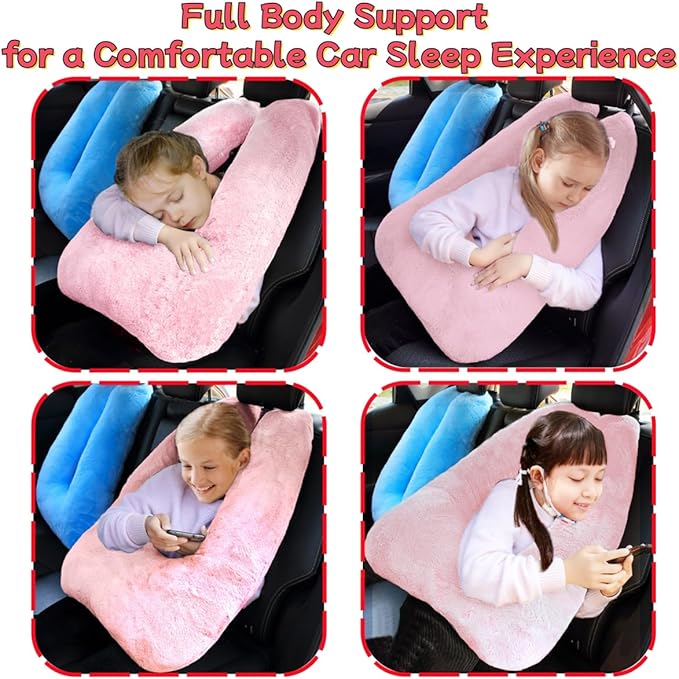 Sexysamba Travel Pillow with Sleep Mask Set Car Pillow Kids Travel Pillow for Sleeping U Shaped Car Seat Pillow Head Neck Body Support for Kids and Adults Road Trip Accessories,Pink