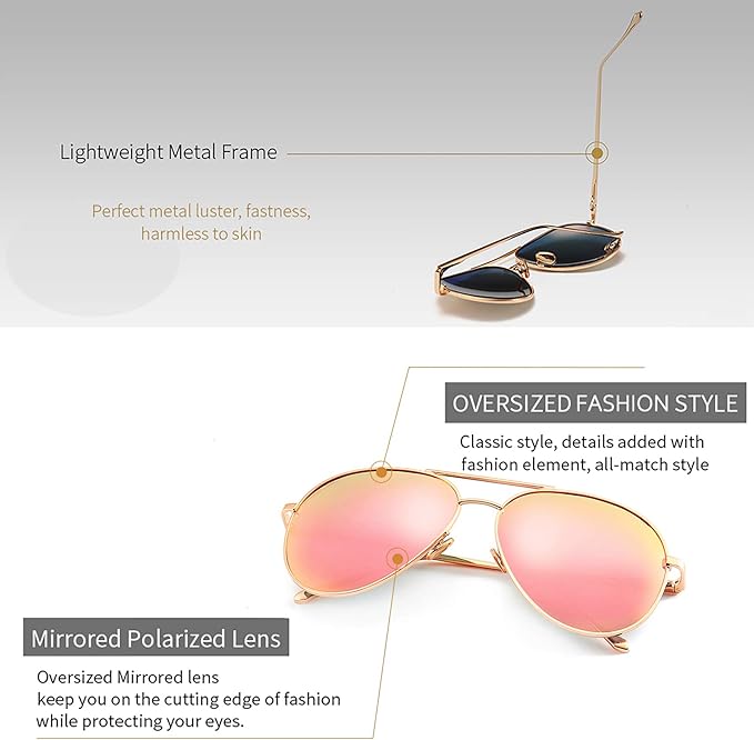 SUNGAIT Women's Lightweight Oversized Aviator Sunglasses - Classic Style Polarized Lens