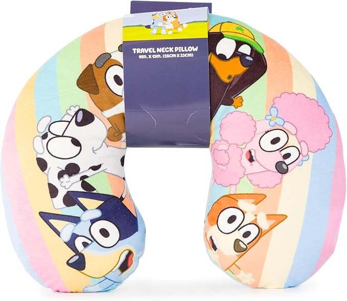 Jay Franco Bluey Kids Travel Neck Pillow - Soft Polyester Support for Car, Airplane & Road Trips - Cute Bluey and Bingo Design - Comfortable Child Neck Support for Ages 3-10