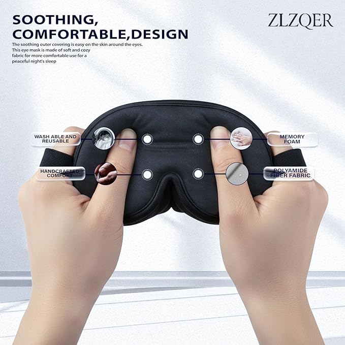 Ultra-Thin 3D Sleep Mask for Side Sleepers, Men, Women, Lash Extensions – Soft, Breathable and Lightweight Blackout Sleeping Eye Mask for Travel, Naps, Airplane, Adjustable, Mens (Black)