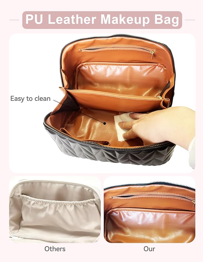 Travel Makeup Bag for Women, Large Capacity Cosmetic Bags for Girls, Compact Pouch Make up Organizer, Waterproof Toiletry Bag with Divider and Handle (Black)