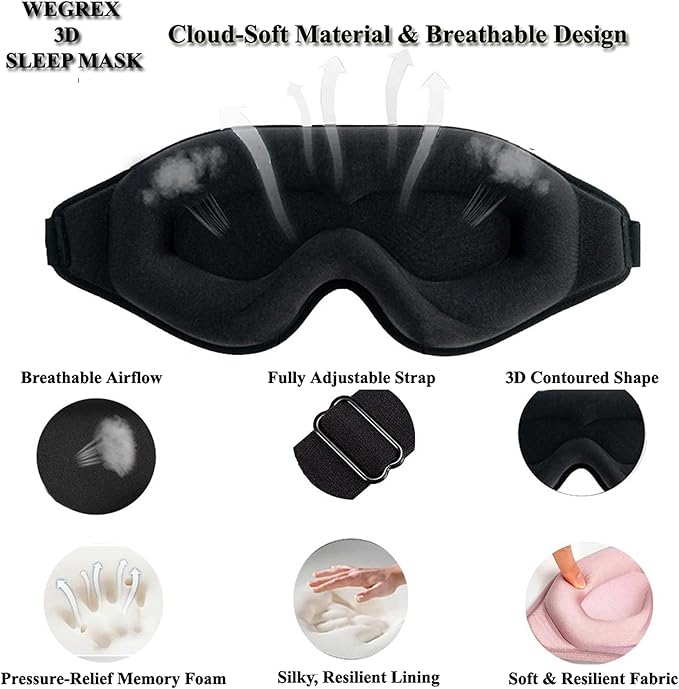 Sleep Mask, 3D Sleeping Mask, Zero Eye Pressure, 100% Light Blocking Eye Mask, Soft Comfortable for Travel & Side Sleepers, WEGREX Sleep Mask (Pink)