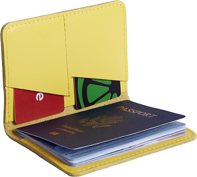 INCARNE US Passport Cover Clear - Travel Passport Wallet - Leather Passport Holder for Women Men Family with Card Slots & Note Compartmen - Sleeve Protector - Genuine Leather - Classic Yellow