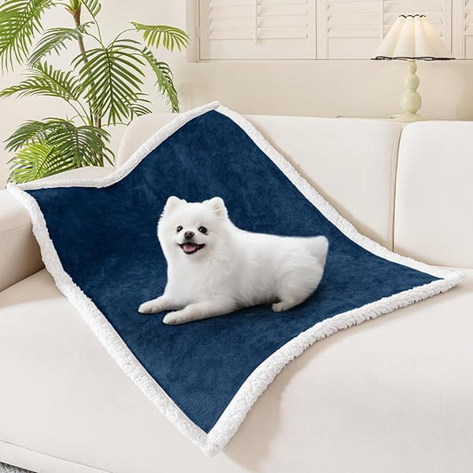 Smiry Waterproof Blanket Throw for Large Dogs Cats, Soft Reversible Dog Blanket for Sofa Couch Bed, Washable Leakproof Sherpa Fleece Furniture Couch Protector(30"x40", Navy/White)