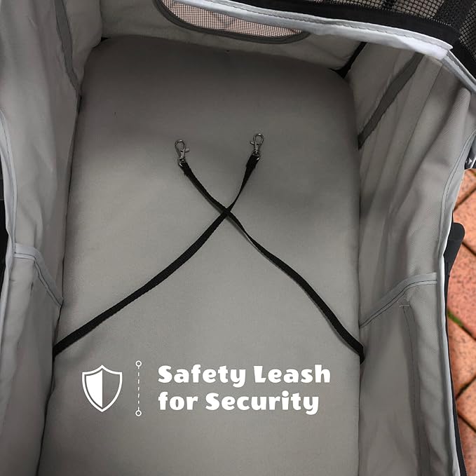 Critter Sitters 4-Wheel Dog Stroller for Medium or Large Sized Dogs & Cats with Scratch Resistant Breathable Mesh Windows and Safety Leash, Storage Basket, Cup Holders, Lockable Wheels, Light Grey