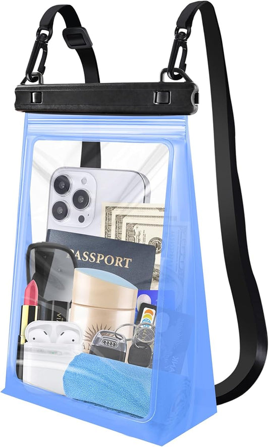 Large Waterproof Phone Pouch Floating, [Double Seals] IPX8 Waterproof Pouch for Beach Vacation Concert, Cell Phone Dry Bag for iPhone Samsung Google All Device Blue