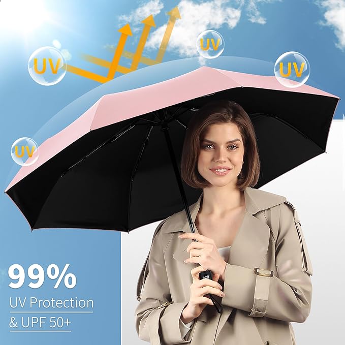 Seniny Windproof Travel Umbrella, Automatic Umbrellas for Rain, Portable & Compact Umbrellas for Backpack, Strong UV for Protection, Folding Small Sun Umbrella for Car, Walking