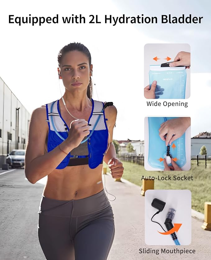 ECOHUB Running Hydration Vest Backpack,Lightweight Breathable Pack with 2L Water Bladder Bag Daypack for Hiking Trail Running Cycling Race Marathon for Women Men