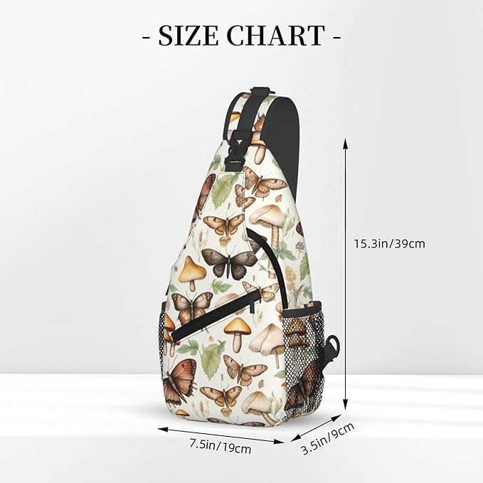 Botanical Mushroom Sling Backpack Crossbody Bag Casual Chest Bags Travel Hiking Daypack Shoulder Bag for Women Men