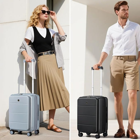 MILADA Expandable Carry On Luggage with Spinner Wheels PC Hard Shell Suitcases 20 Inch Top Opening Travel Suitcase with Wheels TSA Approved Luggage Trunk Rolling Carry-On, Black