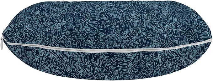 Ambesonne Dark Garden Travel Pillow Neck Rest, Abstract Flourish Nature Inspired Pattern Leaves Blossoms Print, Memory Foam Traveling Accessory for Airplane and Car, 12", Dark Blue and Turquoise