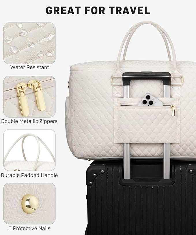 WINDARS Travel Duffle Bag, Weekender Bag for Women with Shoe Compartment, Large Carry On Overnight Bag with Toiletry Bag, Gym Duffel Bag with Wet Pocket, Hospital Bags for Labor and Delivery (Beige)