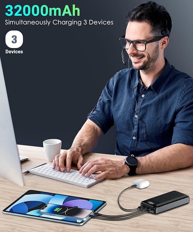 Power-Bank-Portable-Charger - 32000mAh Power Bank Output 5V3A Fast Charger Portable Charger with Built-in LED Display Compatible with Smartphones and All USB Devices (Black)