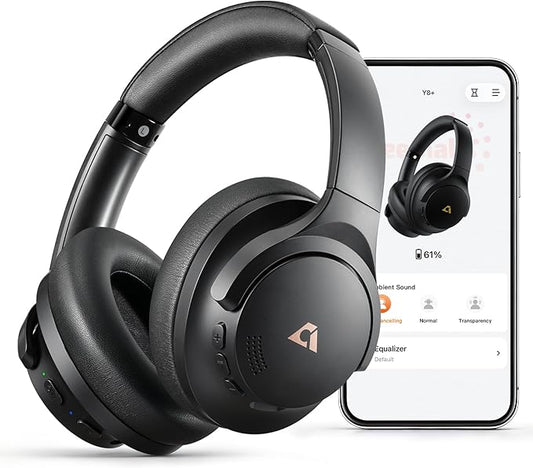 1Mii Y8+ Noise Cancelling Headphones Bluetooth, Wireless LDAC Hi-Res Audio, Custom EQ via App, 75H Playtime, Comfort Fit, Over Ear Headphones Foldable for Airplane Travel Home Office Black