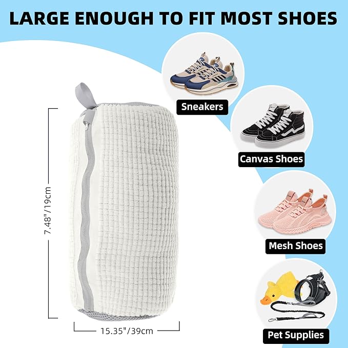2Pcs Shoe Washing Machine Bag, Quick & Easy Cleaning, Laundry Shoe Bag for Washer and Dryer, Cleaning Bag for Sneaker & Most Shoe Types and Sizes (White)