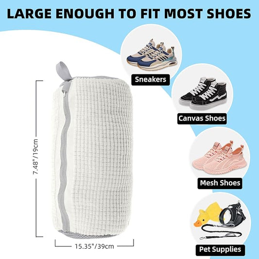 2Pcs Shoe Washing Machine Bag, Quick & Easy Cleaning, Laundry Shoe Bag for Washer and Dryer, Cleaning Bag for Sneaker & Most Shoe Types and Sizes (White)