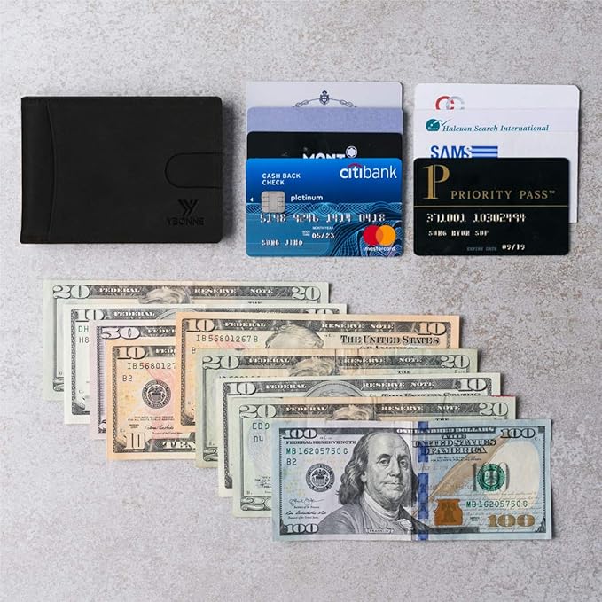 YBONNE Functional Compact RFID Blocking Bifold Wallet for Men, Made of Finest Genuine Leather