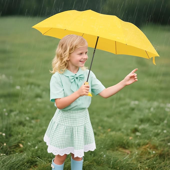 Duck Handle Umbrella Kids - Compact Portable Folding Lightweight Small Strong Wooden Duck Windproof Travel Umbrella for Kids Gifts