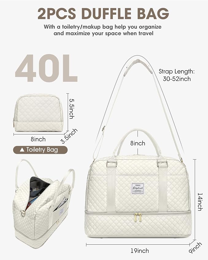 Weekender Bags for Women Travel Bag - Duffle Bag with Shoe Compartment Carry on Overnight Bag for Women Hospital Bags for Labor and Delivery 2Pcs Set Beige Brown