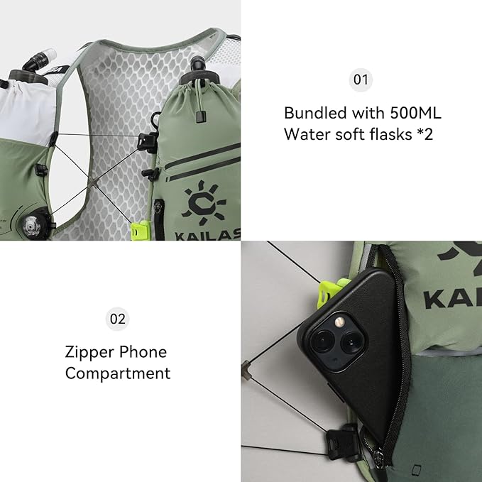 KAILAS FUGA AIR 8 Ⅳ Running Hydration Vest Hydration Pack Lightweight with Two TPU Water Bladders for Women Men Trail Cycling Hiking