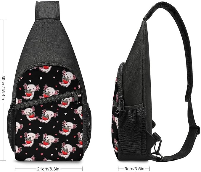 SWEET TANG Elegant Chest Cross Body Bag Cute Axolotl Sling Shoulder Backpack for Women, Adjustable and Comfortable Gym Sack, Anti Theft Cycling Traveling Hiking Daypack