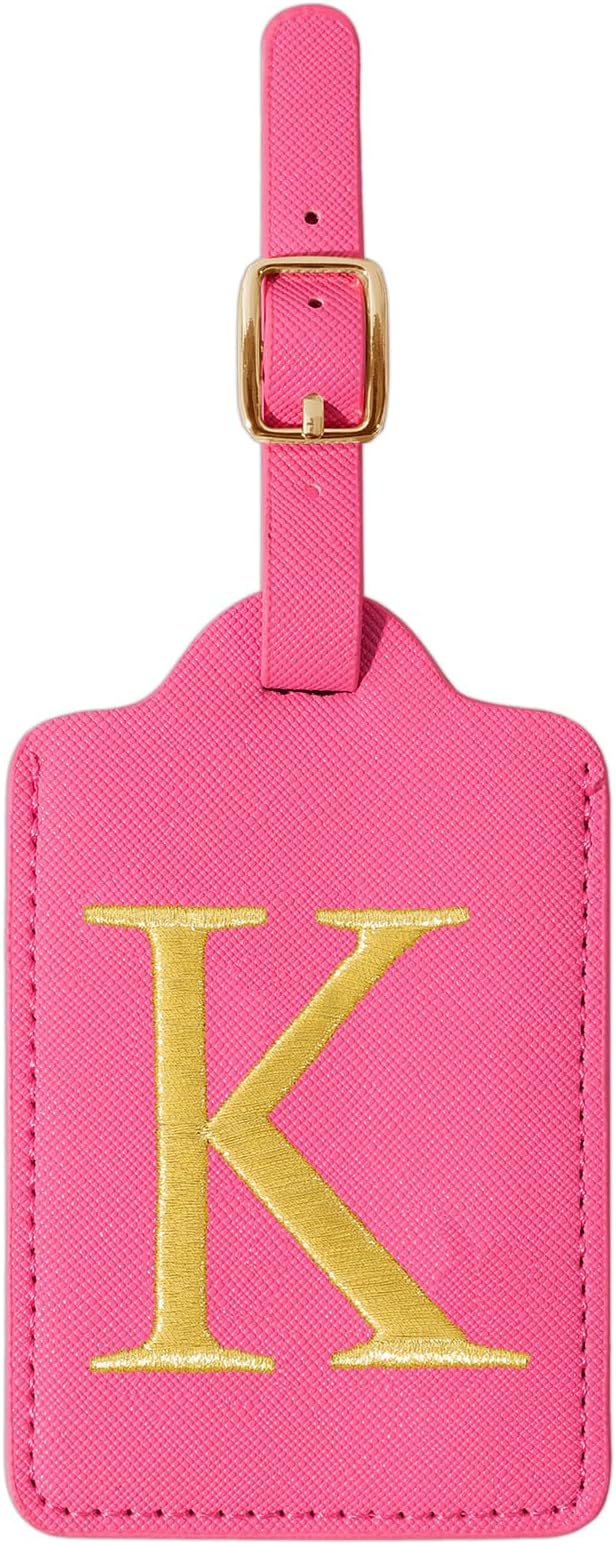 Personalized Initial Luggage Tags with Privacy Cover, Rose Red Leather, Cute Embroidered Custom Monogram Tags for Women, Kids