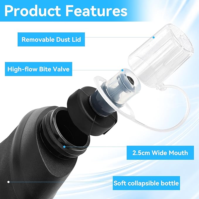 FR 250ml Soft Flask, Collapsible Soft Water Bottle for Hydration Packs - Running & Hiking Folding Water Bottle （Black）