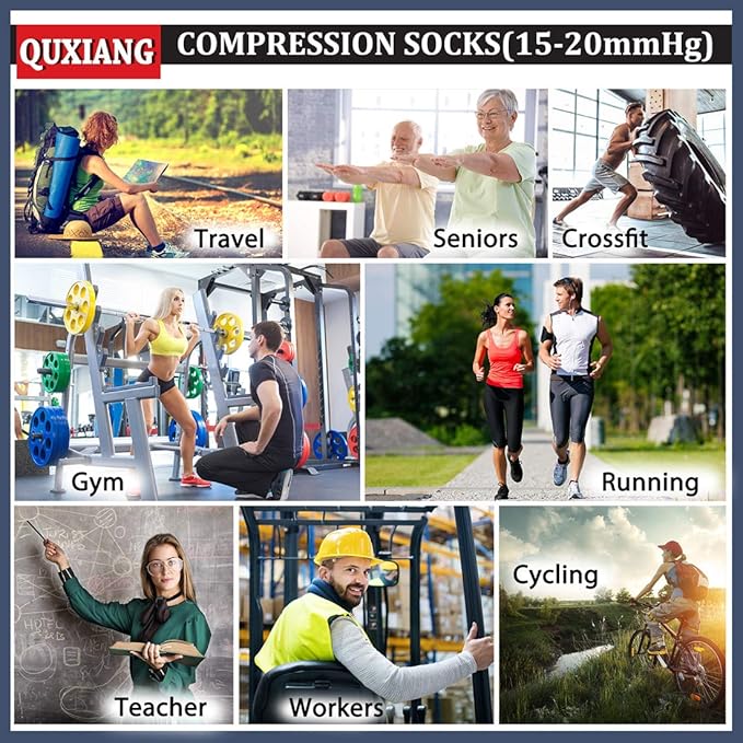 QUXIANG Copper Compression Socks for Women & Men Circulation (8 Pairs) - Best for Running Athletic Cycling - 15-20 mmHg