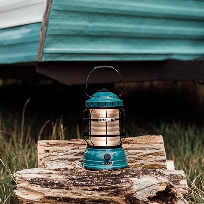 Barebones Forest Lantern – Teal, Vintage Rechargeable LED Lantern with Adjustable Brightness – Battery Operated Camping Light for Outdoor Adventures, Backyard Gatherings, and Emergency Use
