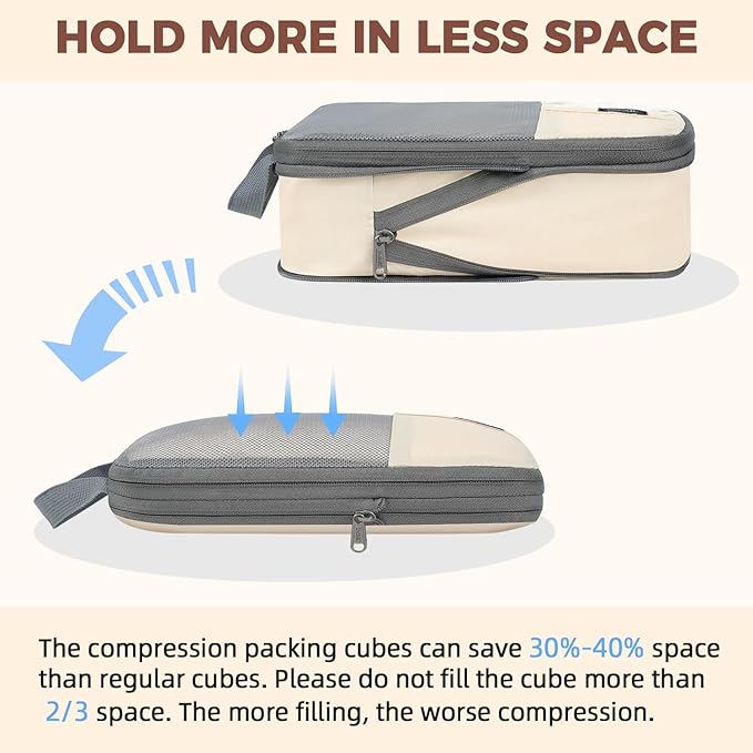 BAGAIL 6 Set/4 Set Lightweight Compression Packing Cubes with Packing List, Anti-Tearing Expandable Organizer Bags for Travel