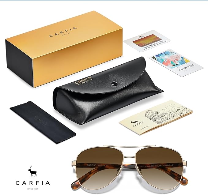 CARFIA Polarized Sunglasses for Women UV Protection Acetate Arms Metal Frame Woman's Shades CA3216