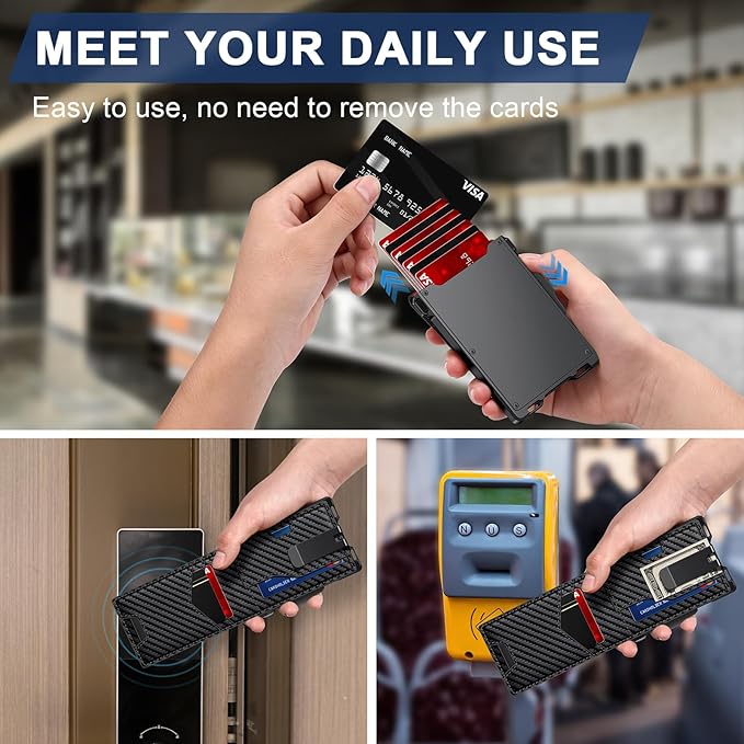 Wallet for Men, Minimalist Slim Mens Wallet with Money Clip, RFID Blocking Smart Pop Up Card Wallet with ID Window, Compact Bifold Wallet,Metal Aluminum Credit Card Holder