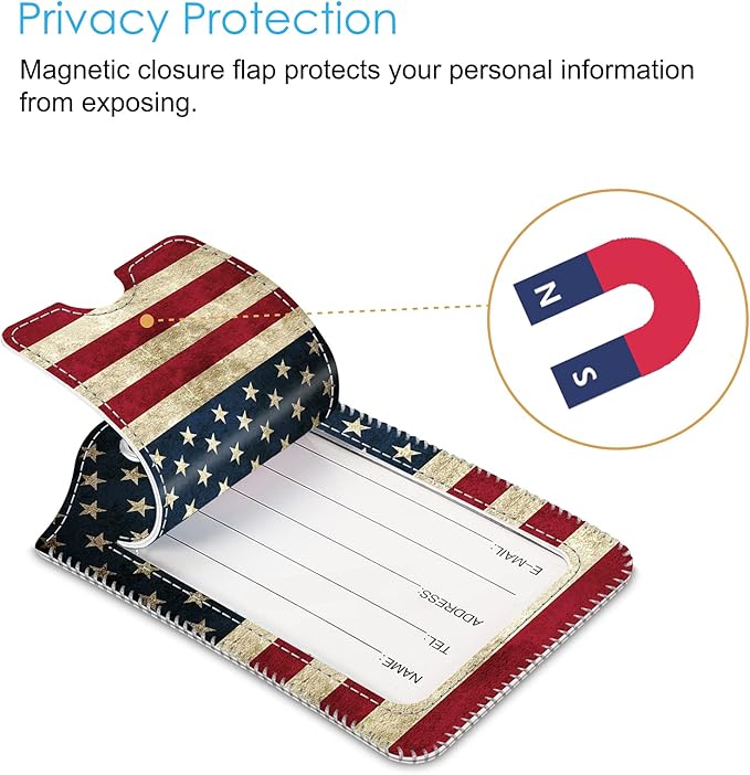 Fintie Luggage Tags, Privacy Cover ID Label with Stainless Steel Loop and Address Card for Travel Bag Suitcase, Us-Flag (2 Piece)