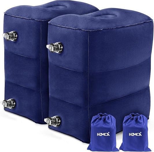 HOMCA Inflatable Travel Foot Rest Pillow (2-Pack) Adjustable Height Leg Pillow Fast Inflating Airplane Bed for Toddlers Footrest Pillow for Office, Airplane, Train, Cars, Home (Grey)