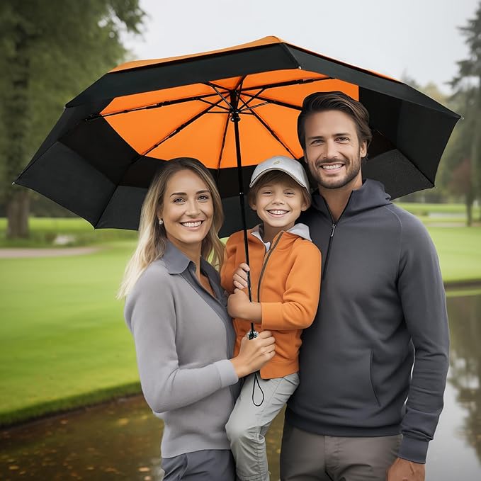 Lejorain Large Compact Golf Umbrella - Oversized Auto Open Close Folding Golf Umbrella Travel 210T Dupont Teflon Coated Vented Windproof Double Canopy for Women Men