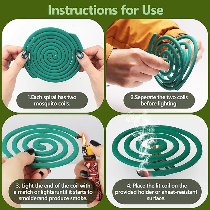 Mosquito Coils Outdoor Patio Fresh Scent,Use Reaches Up to 10 feet, Each Mosquito Coils Burns for 5-7 Hours (Contains 40 coils & 4 Stands)