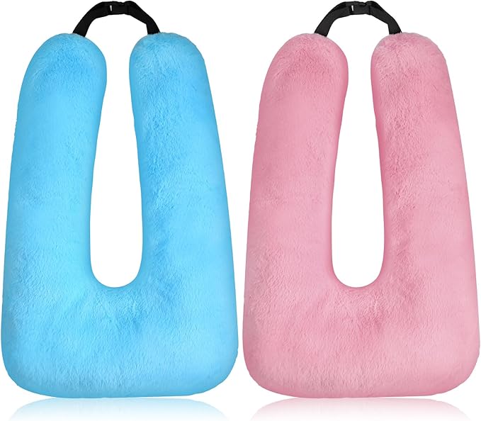 Barydat 2 Pcs Car Travel Pillow for The Back Seat 28 x 18 in Sleeping Reading Pillows for Distance Travel Car Cushion for Kids Adults Head and Body Support U Shaped Pad(Pink, Blue)