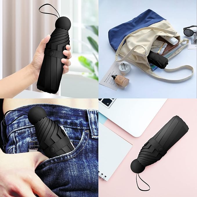 Travel Mini Compact Folding Umbrella with Case - UV Sun & Rain Protection, Lightweight Portable Pocket Umbrella for Women Men Kids, Fits Purse Backpack