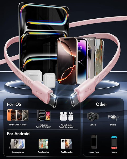 Retractable USB C Charger Wall Plug with Dual 35.5in/90cm Type C Cables Cords,40W Fast Charging Foldable Block Multi Charger for All Devices for iPhone 17/16/15/14/13/12,iPad,Galaxy,Pixel