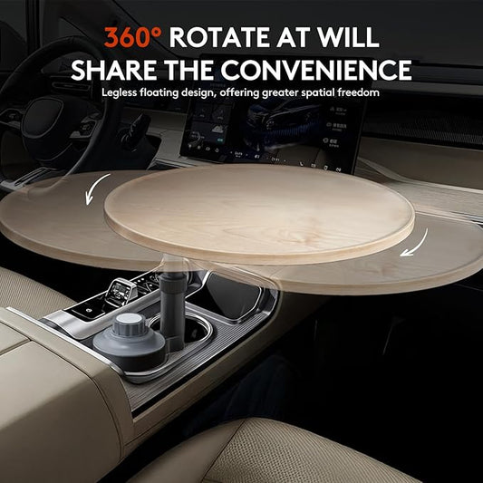 Car Desk for Laptop & Car Table Tray, Height-Adjustable 360° Rotating Wood Car Laptop Mount, Cup Holder Table, Steering Wheel Tray, Compatible with Tesla & Most Vehicles