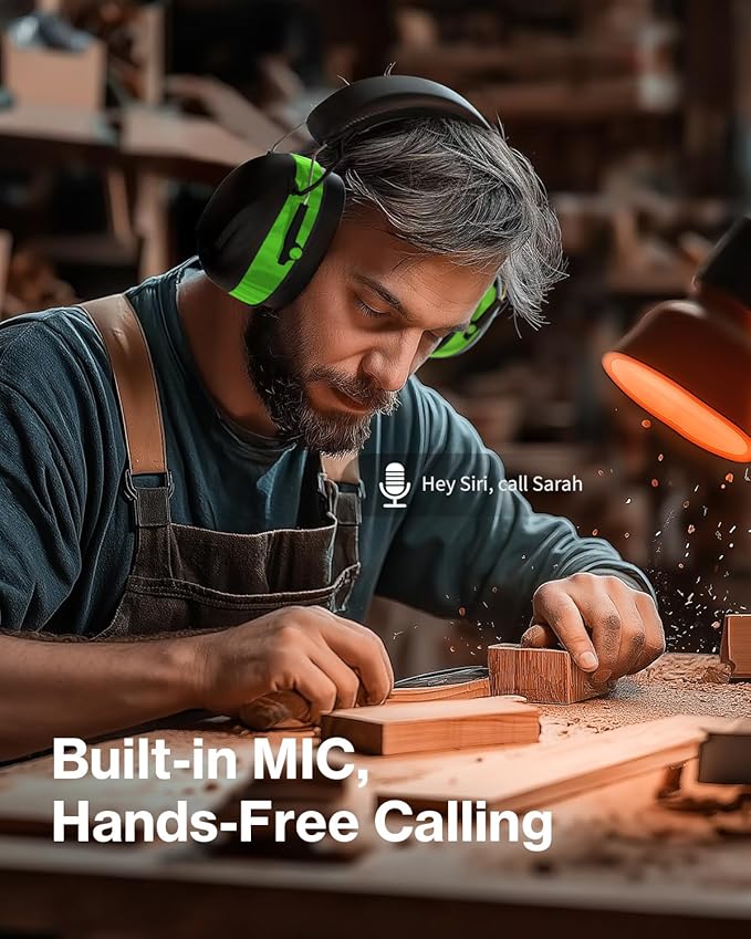 Gel Cushions Ear Muffs, Bluetooth 5.4 Hearing Protection Headphones with 1200mAh Battery, 120H Working Time, 30dB SNR, Larger Buttons for Easy Operation, Superior Stereo Sound Quality