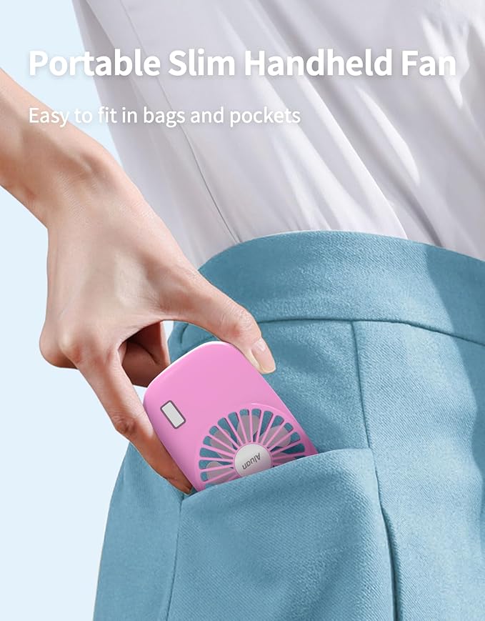 Aluan Handheld Mini Fan Powerful Small Personal Portable Speed Adjustable USB Rechargeable Eyelash Fan for Kids Girls Boys Woman Man Home Office Outdoor Travel, Pink