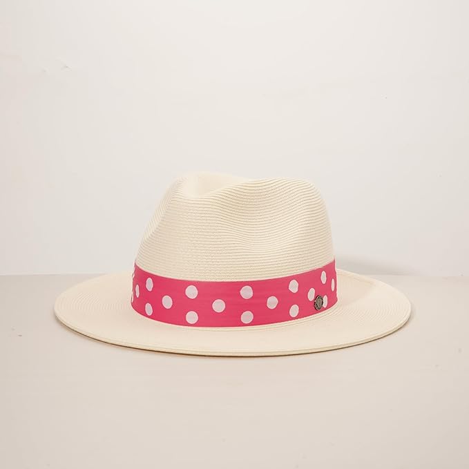 Pineapple&Star Sun Straw Fedora Beach Hat Fine Braid UPF50+ for Women