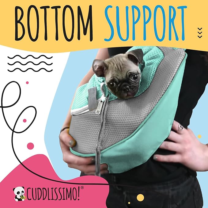 Cuddlissimo! Pet Sling Carrier - Small Dog Puppy Cat Carrying Bag Purse Pouch - For Pooch Doggy Doggie Yorkie Chihuahua Baby Papoose Bjorn - Travel Front Backpack Chest Body Holder Pack To Wear (Teal)