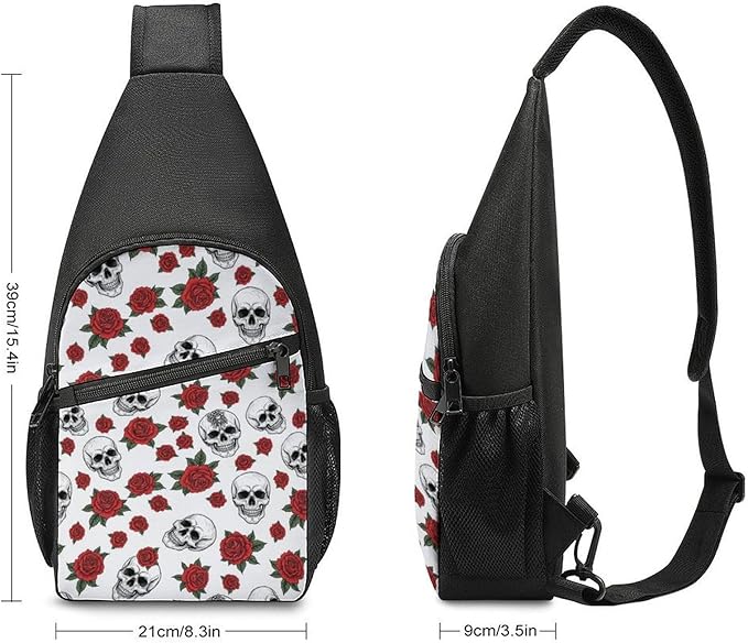 SWEET TANG Casual Sling Backpack Chest Shoulder Crossbody Backpacks, Unbalance Gym Funny Sack, Halloween Skull Rose Flower, Satchel Travel Bag Outdoor Hiking Daypack for Men Women