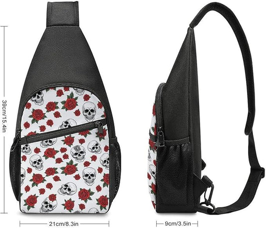 SWEET TANG Casual Sling Backpack Chest Shoulder Crossbody Backpacks, Unbalance Gym Funny Sack, Halloween Skull Rose Flower, Satchel Travel Bag Outdoor Hiking Daypack for Men Women