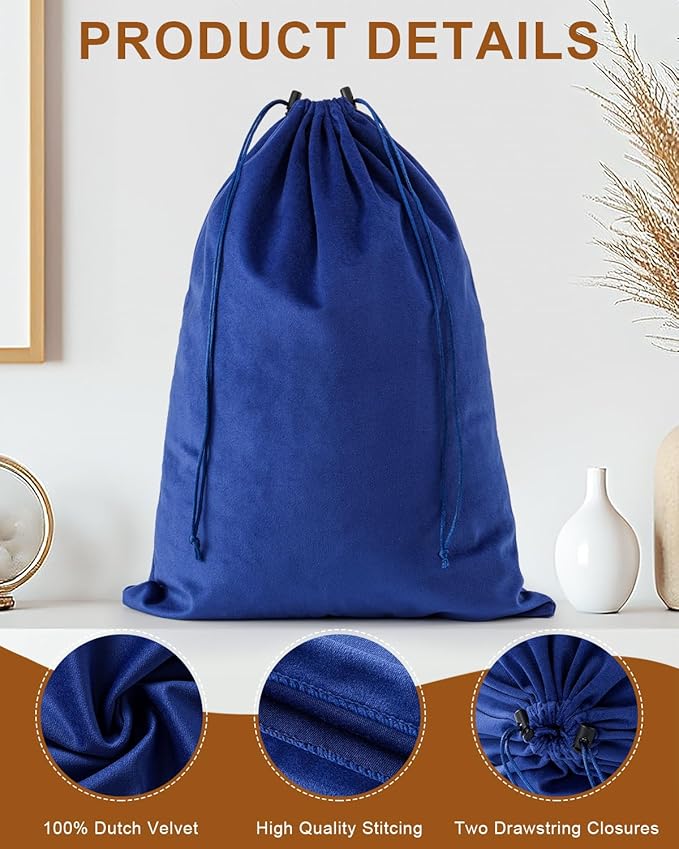FantasyLife Shoe Bags for Travel, Washable Dust Bags for Storage & Packing, Flannel Shoe Pouch with Drawstring Closure for Purses, Handbags, Shoes & Toys (2, Palace Blue)